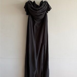 Birdy Grey Black Off-Shoulder Draped Gown
